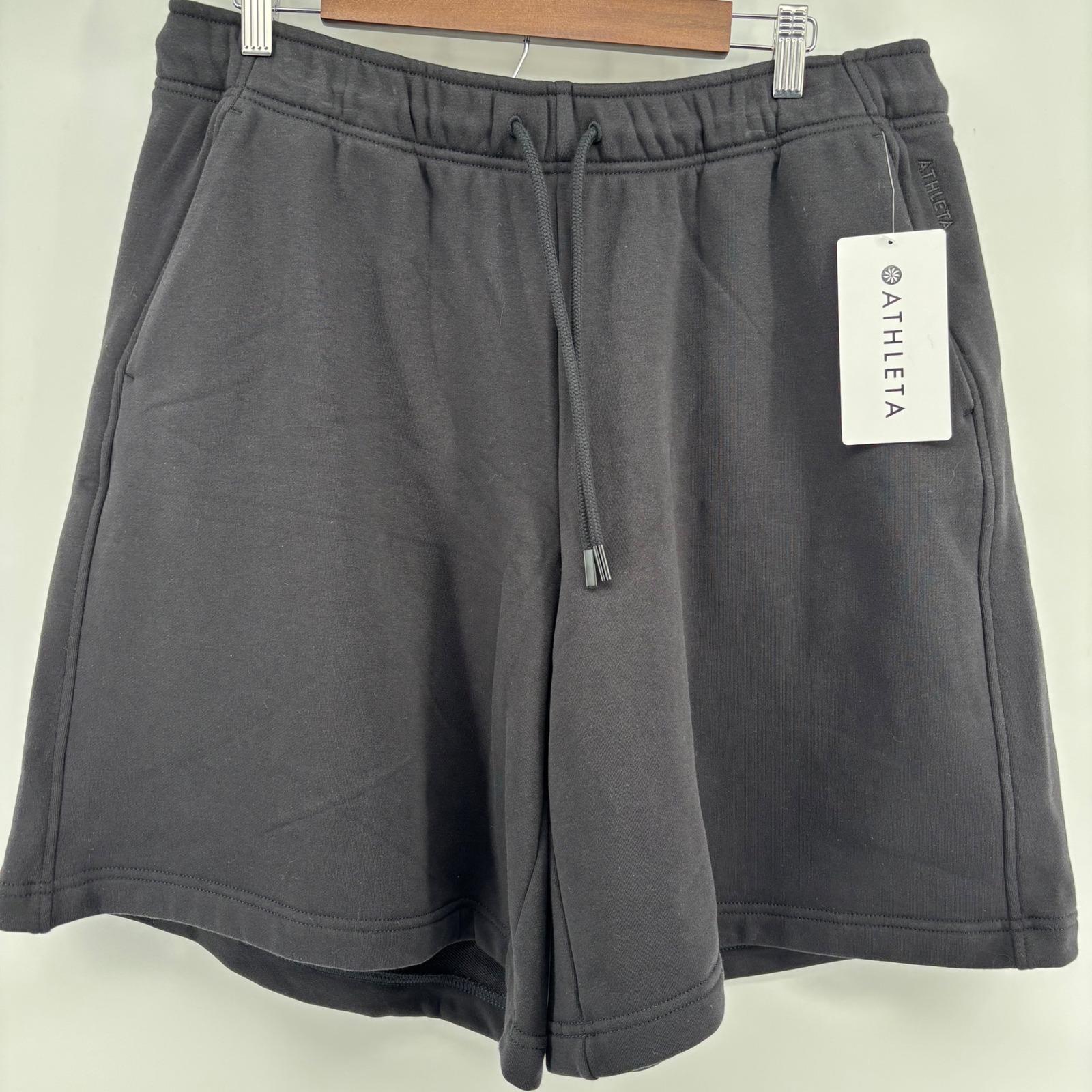 Nwt Athleta Womens Heavyweight Terry Bermuda Short L Black Drawstring Pockets
